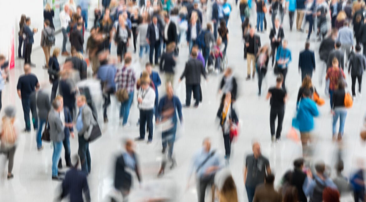 blurred people in a modern hall