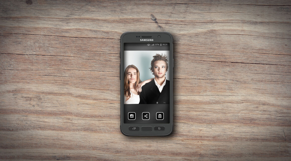 Screenshot der Face Swap-App auf einem Samsung-Handy.
