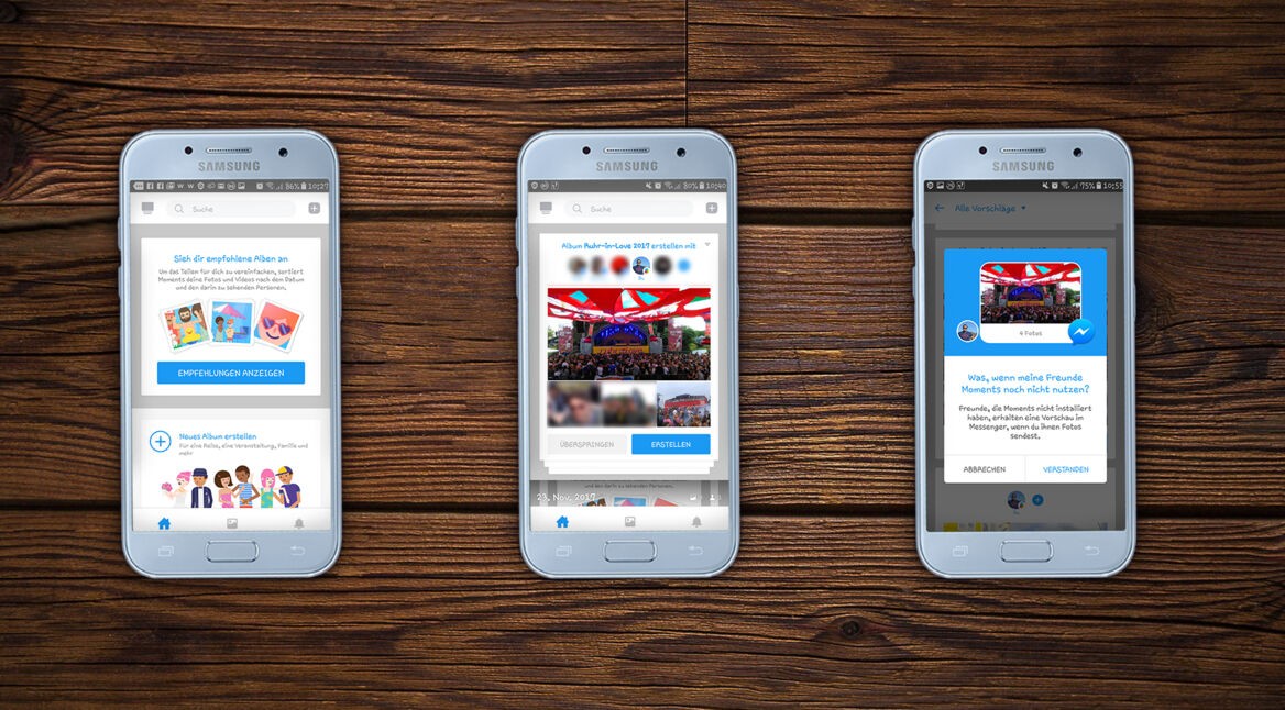 Screenshots aus der Moments-App