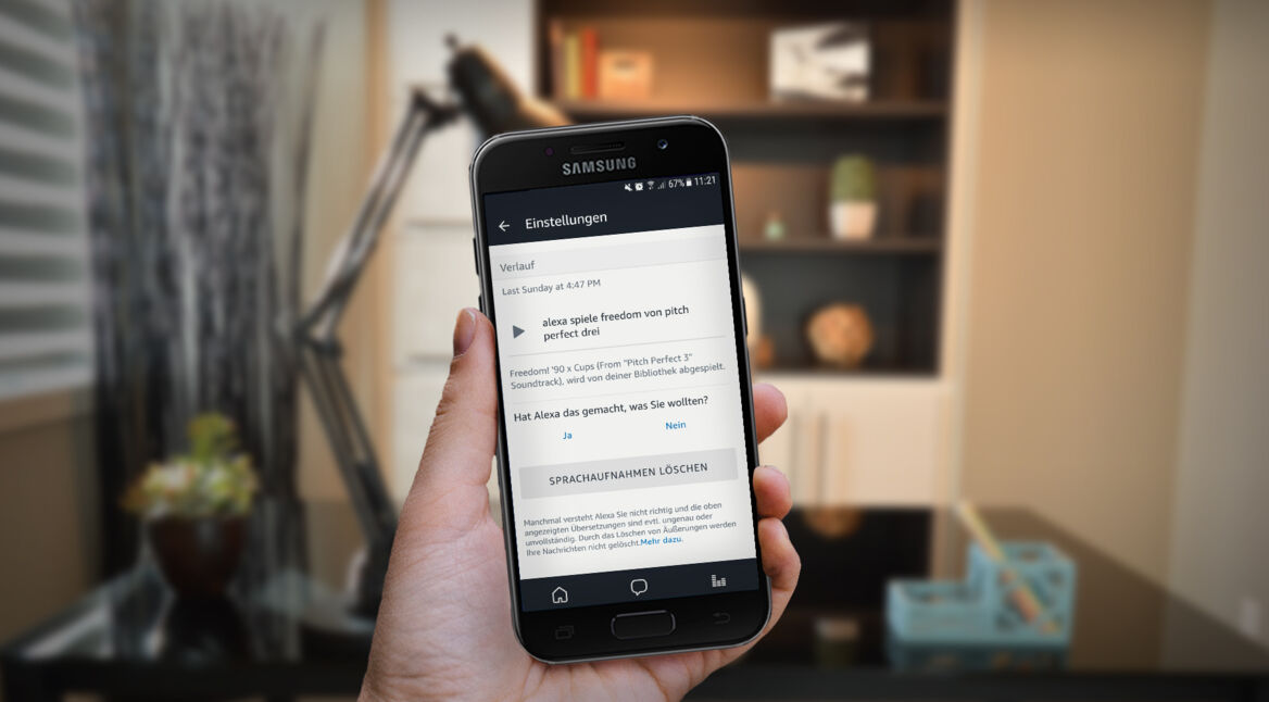 Die Alexa-Übersichtsseite auf einem Smartphone