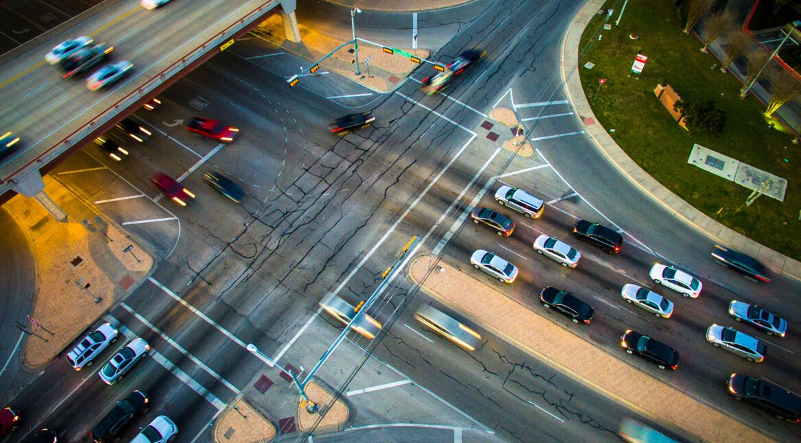 Traffic Congestion Motion Driving Aerial Intersection Highway