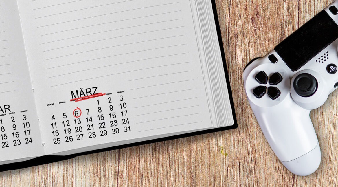Ein PS4-Controller und ein März-Kalender
