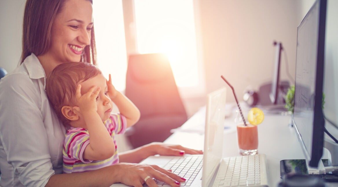 Mother and  baby in office