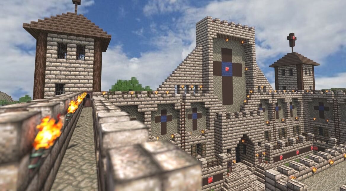 Ein selbst erschaffene Burg in Minecraft auf der Nintendo Switch