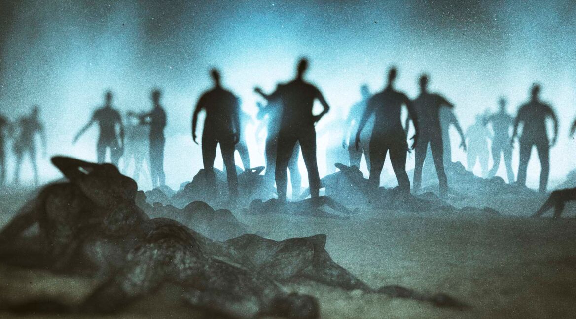 Fantasy character against zombie hordes