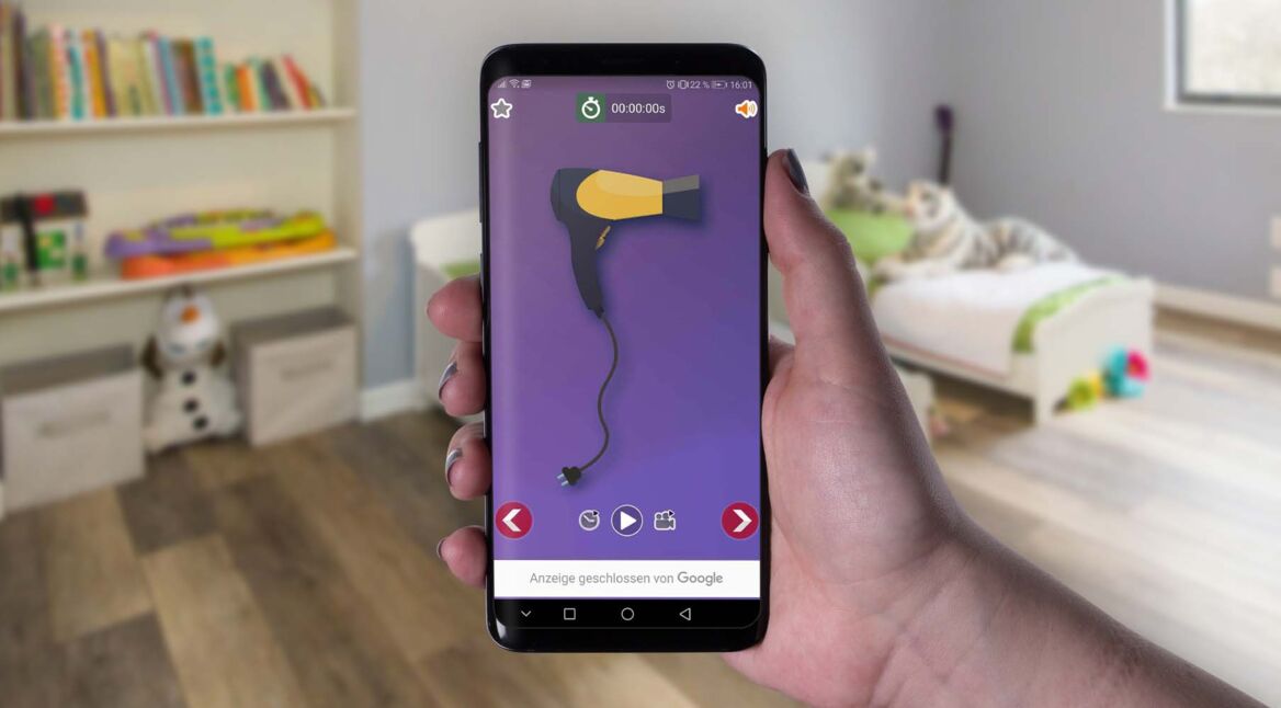 Eine Föhn-App am Android-Smartphone starten.