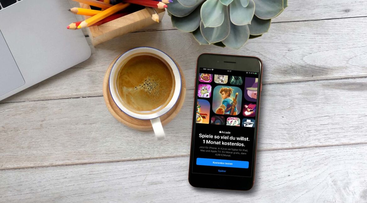 Für den Game-Service Apple Arcade am iPhone 8 Plus anmelden.