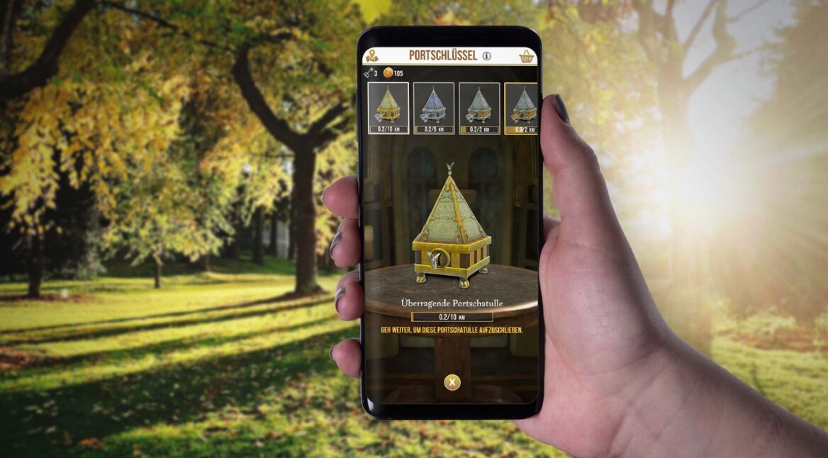 Am Smartphone in Harry Potter: Wizards Unite eine Portschatulle ansehen.