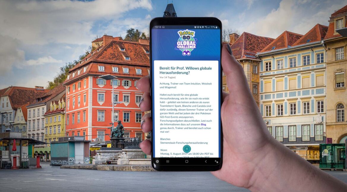 In Pokémon Go am Smartphone die neue globale Herausforderung einsehen.