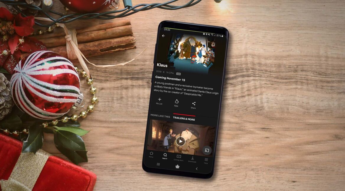 Den Weihnachtsfilm „Klaus” in der Netflix-App am Samsung Galaxy S9+ streamen.