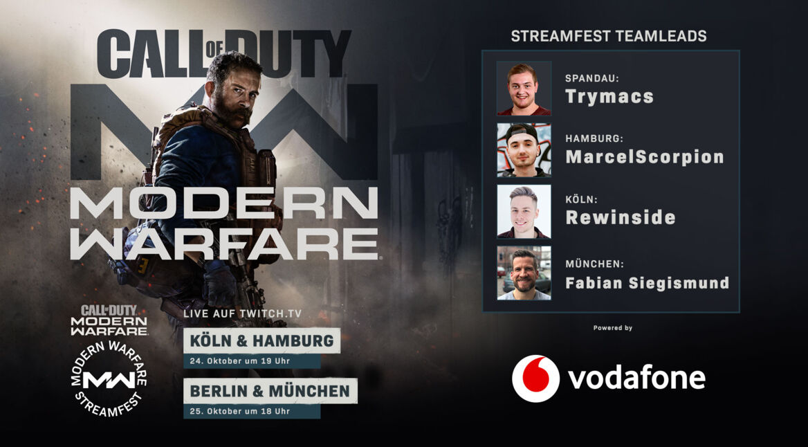 Bekannte deutsche Gamer zocken am 24. und 25. Oktober das neue Spiel: Call of Duty: Modern Warfare