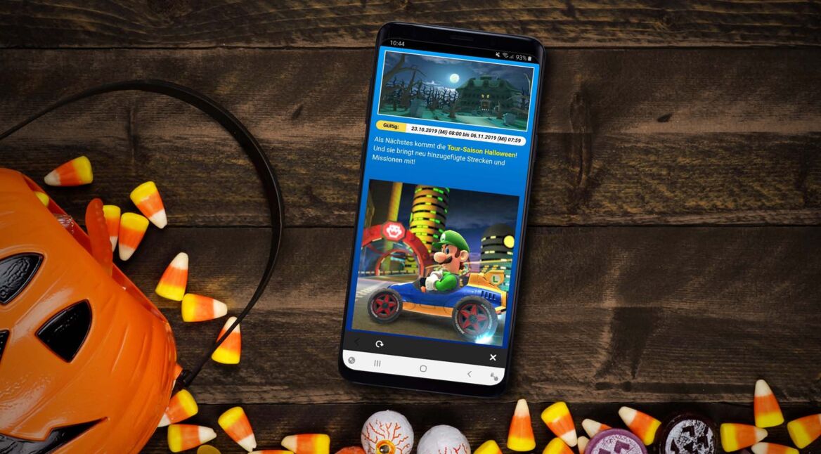 Infos zum Halloween-Event von Mario Kart Tour am Samsung Galaxy S9+ einsehen.