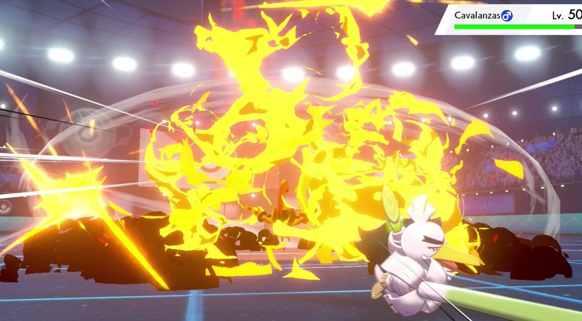 Das neue Pokémon Lauchzelot während eines Kampfes in Pokémon Schwert.