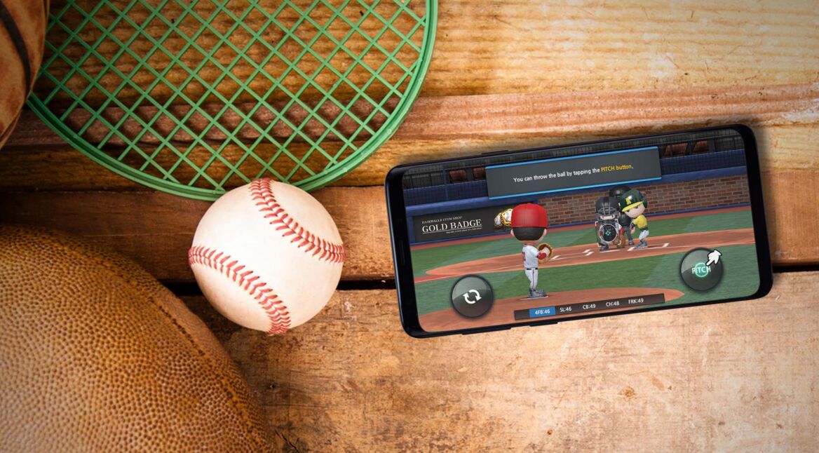 Das Sport-Game Baseball 9 am Samsung Galaxy S9+.