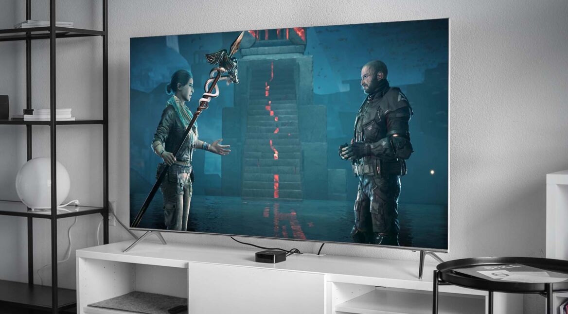 Szene aus Assassin's Creed auf einem Fernseher