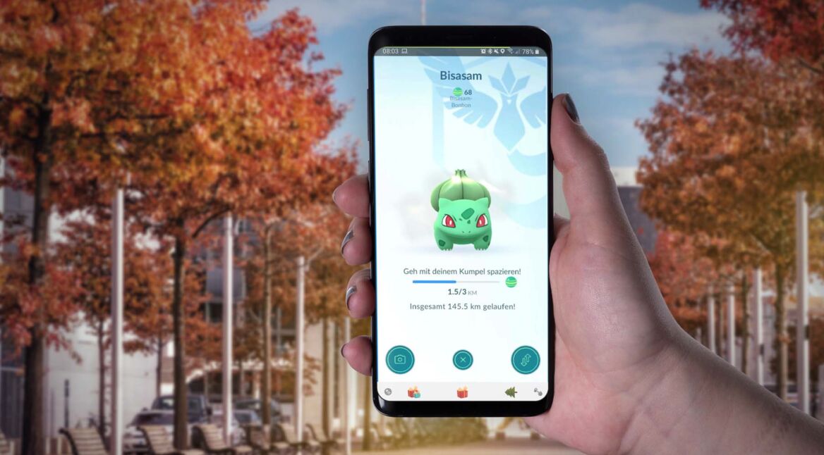 In Pokémon Go am Samsung Galaxy S9+ Deinen Kumpel einsehen.
