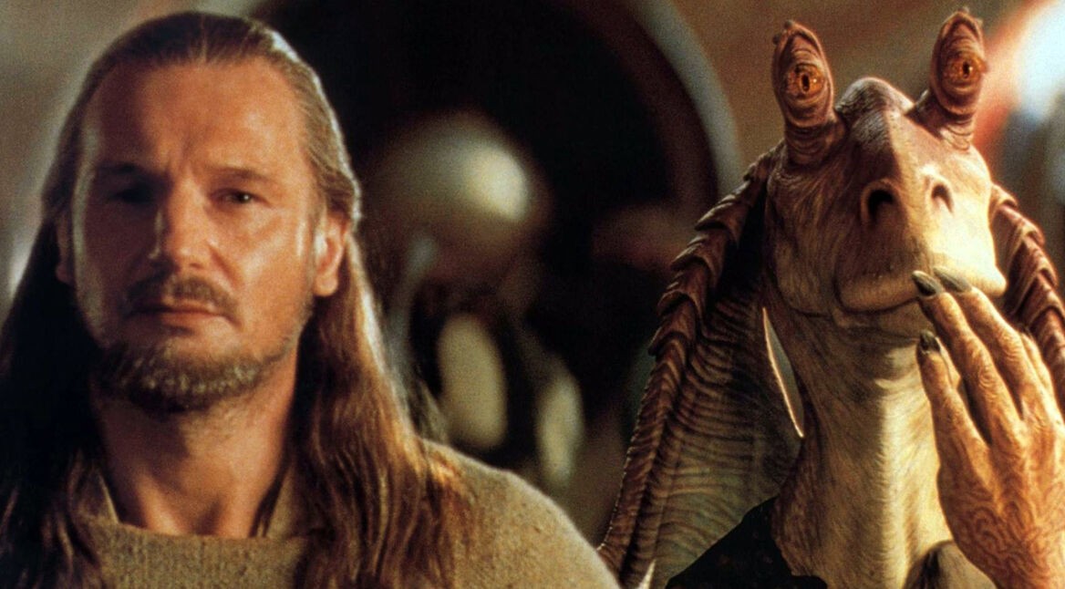 Liam Neeson und Jar Jar Binks in Star Wars Episode I