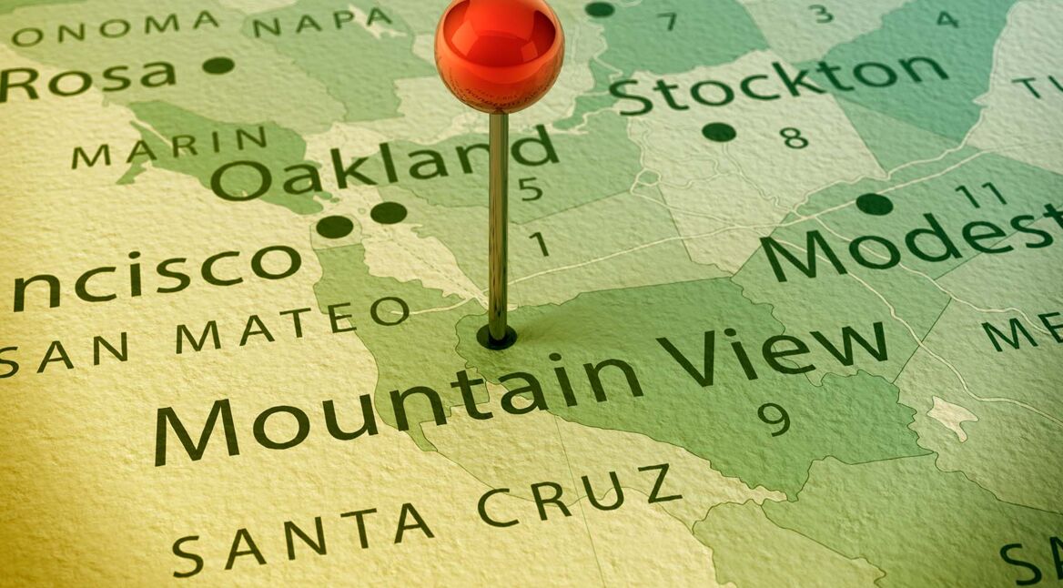 Ausschnitt Landkarte mit Nadel in Mountain View