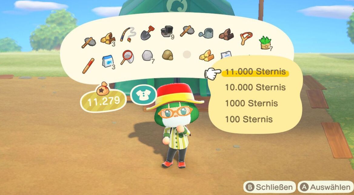 Das Inventar in Animal Crossing: New Horizons.