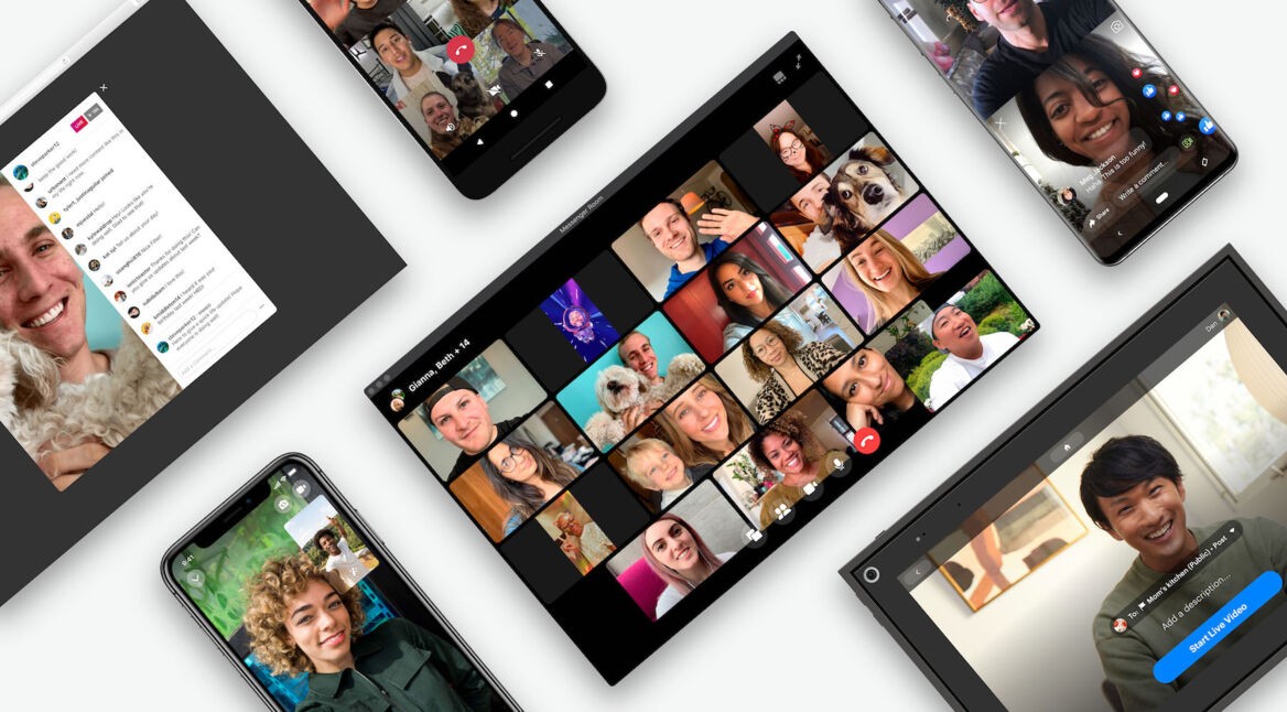 Verschiedene Ansichten von Facebook Messenger Rooms in der Desktop- und Mobile-Ansicht