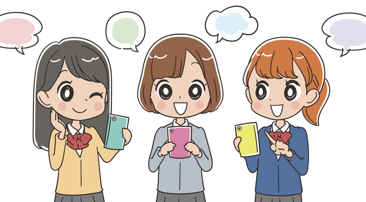 Manga Girls mit Smartphone
