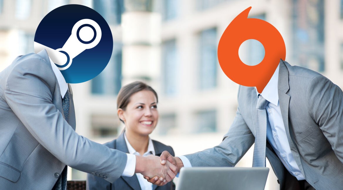 EA und Origin schütteln Hände.