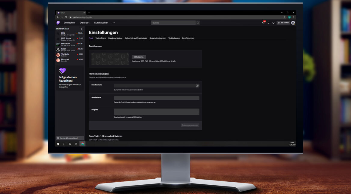 Profilname in den Twitch-Einstellungen