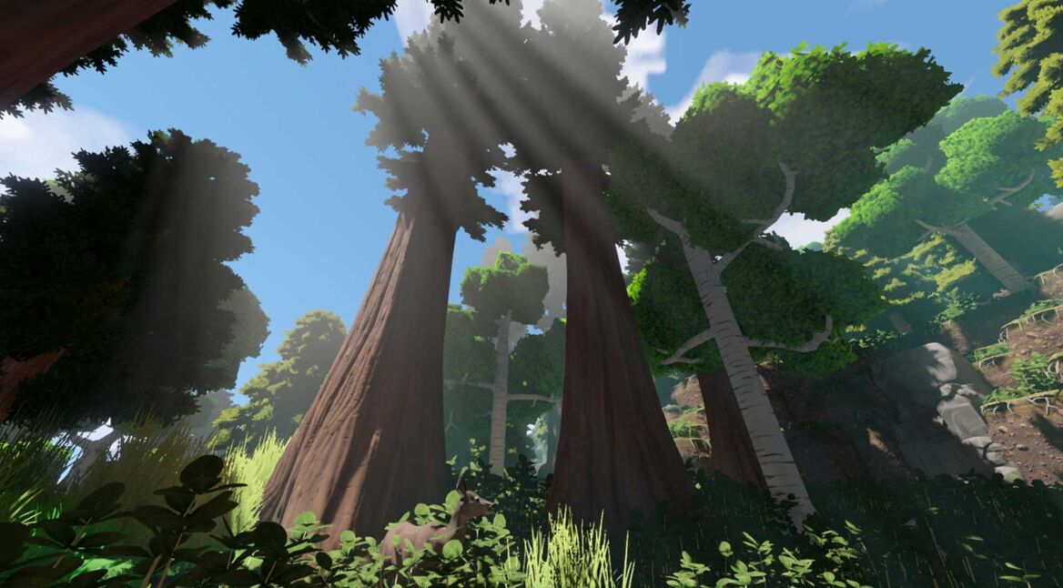 Screenshot aus dem Spiel Eco zeigt einen Reh im Wald