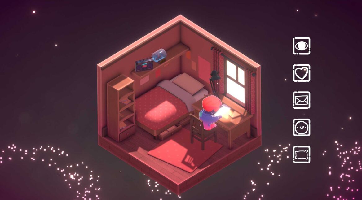 Videospiel Kind Words: Junge sitzt im Zimmer und schreibt Briefe.