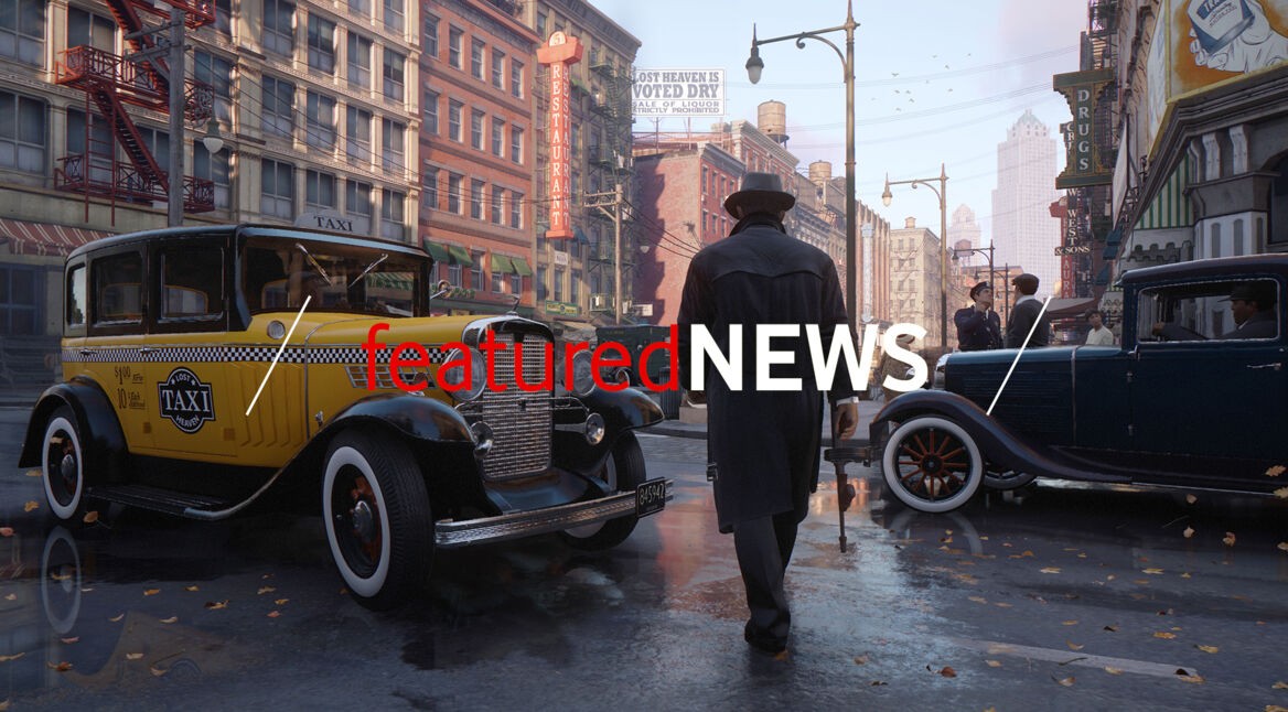 Artwork aus der neuen "Mafia: Definitive Edition". Ein Mann mit Mantel, Melone und einer Waffe geht an einem Taxi vorbei über die Straße.