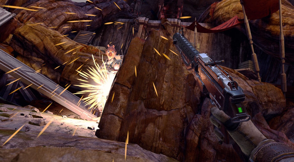 Mit Blastern kämpfst Du gegen Space-Piraten