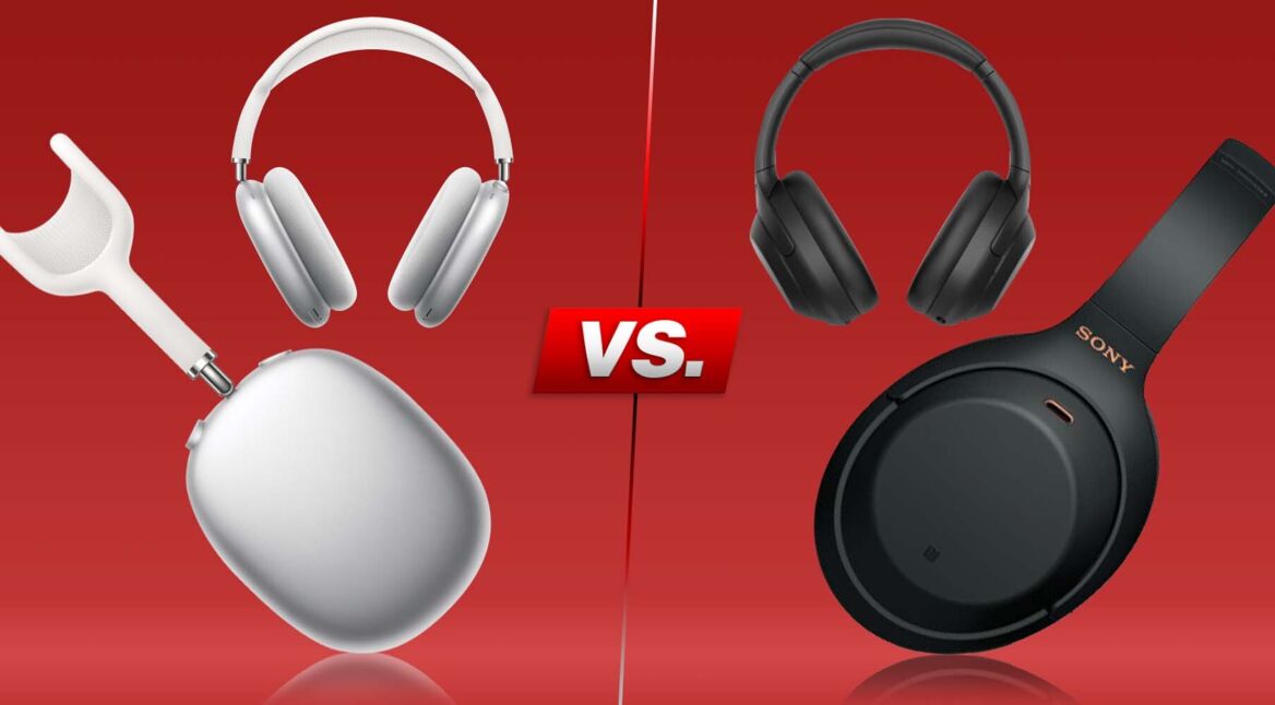 Zwei Kopfhörer von vorne und der Seite