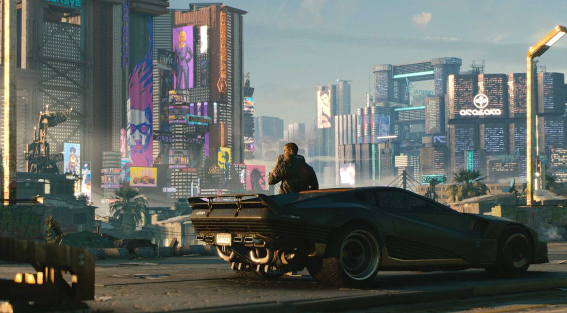 Skyline von Night City in Cyberpunk 2077