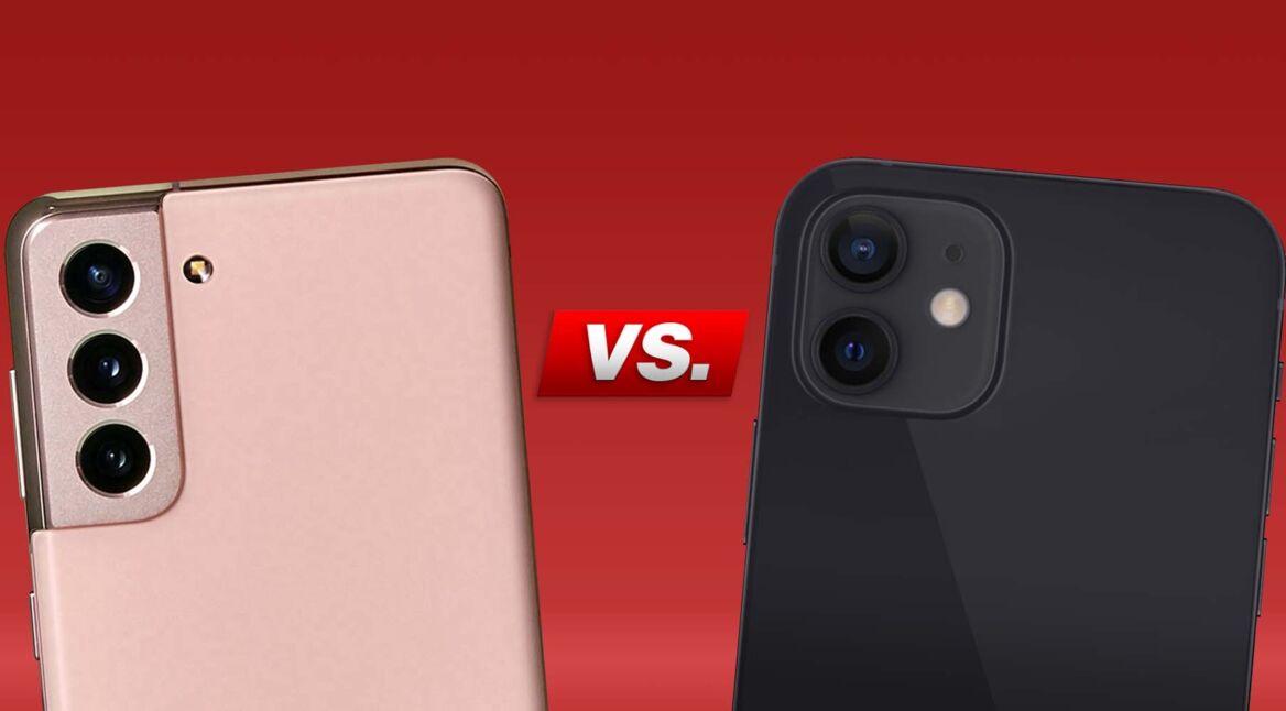 Galaxy S21 und iPhone 12 Rückseite mit Kamera