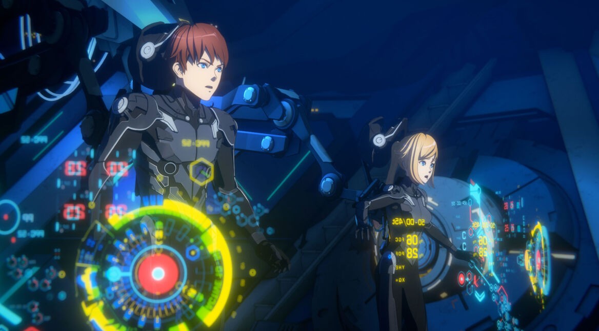 Die Geschwister Taylor und Hayley steuern einen Jaeger. Eine Szene aus dem Anime Pacific Rim: The Black.