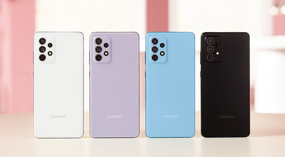 Samsung Galaxy A52 von hinten in vier Farben