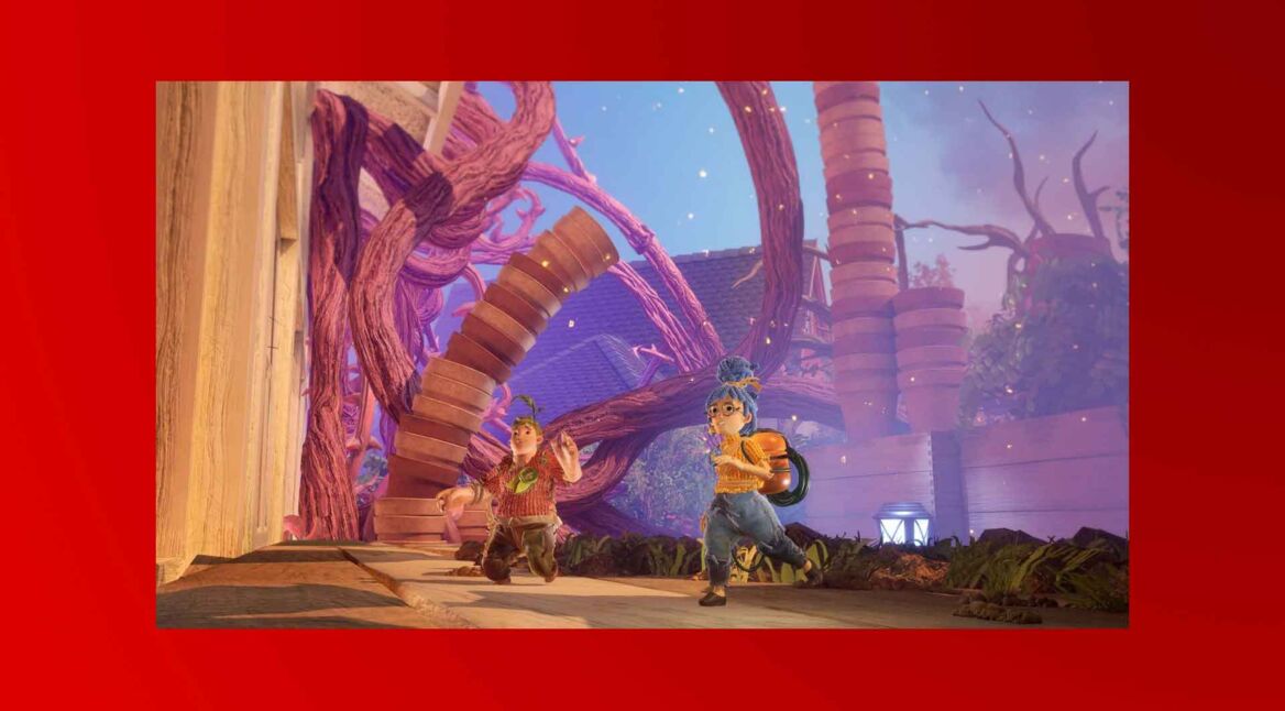 Die Puppen Cody und Mary im EA-Spiel "It Takes Two" rennen durch eine Fantasiewelt.