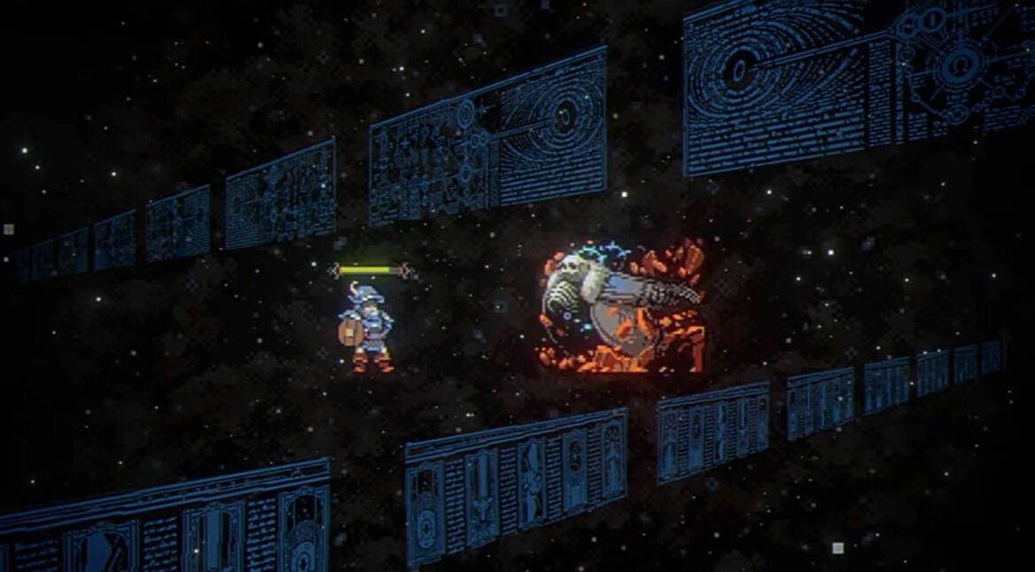 Der Held in Loop Hero im Kampf gegen einen Skelett-Magier