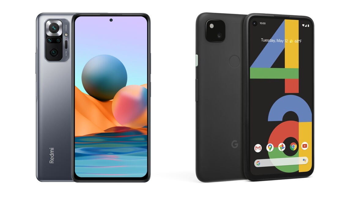 Redmi Note 10 Pro und Pixel 4a von beiden Seiten