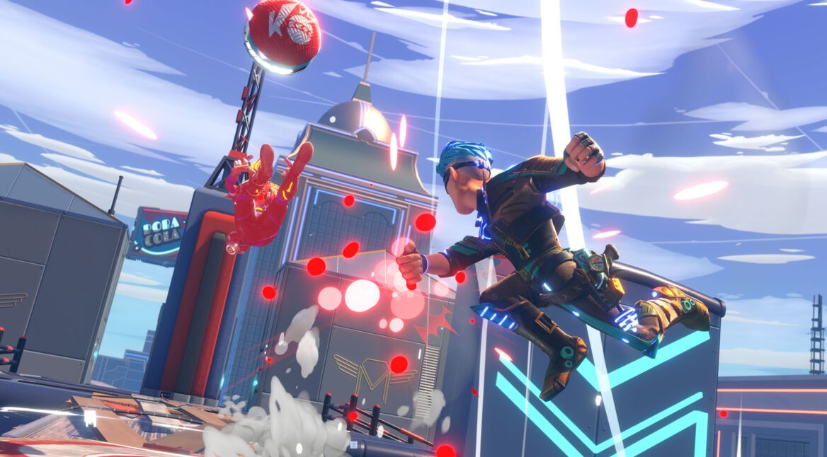Zwei Charakter spielen Völkerball im Spiel Knockout Ciity