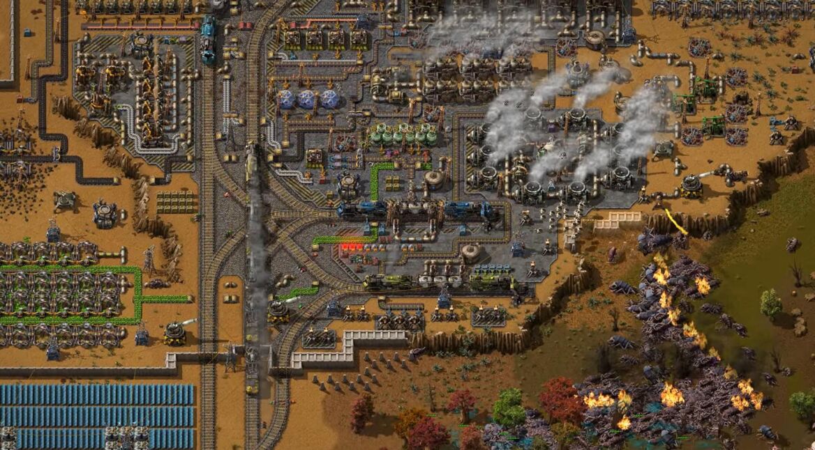 Eine riesige Fabrik in Factorio