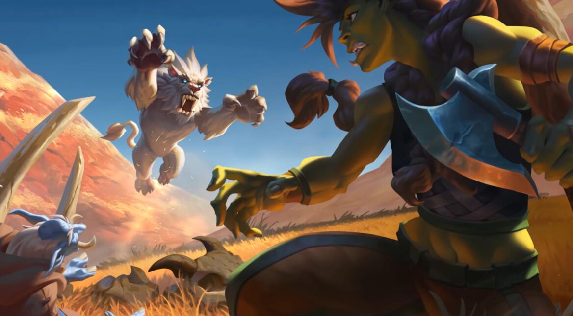 Eine Raubkatze greift einen Orc In Hearthstone an.