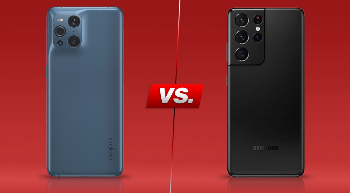 Das Oppo Find X3 Pro und das Samsung Galaxy S21 Ultra nebeneinander