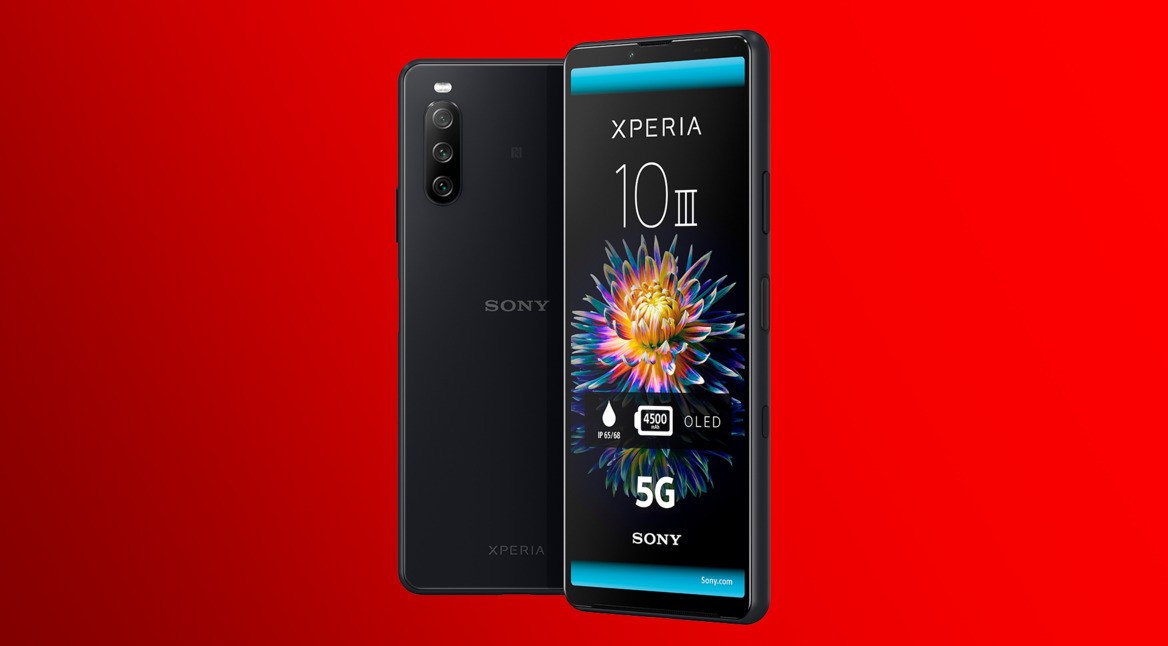 Das neue Sony Xperia 10 III 5G in schwarz von vorne und rückseitig.
