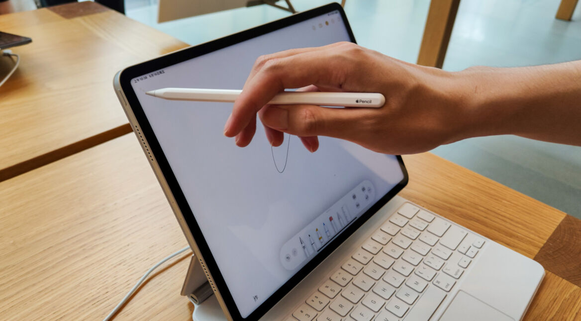 Eine Frau richtet ihr iPad Pro (2020) ein