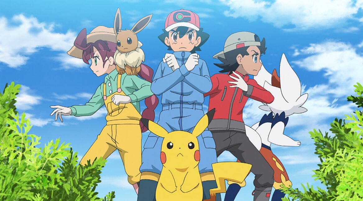 Chloe. Evoli, Ash, Pikachu und Goh aus der Serie Pokemon Meister-Reisen