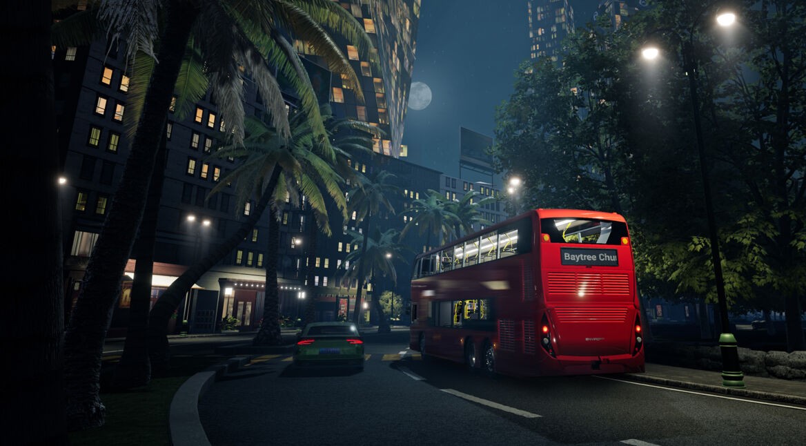 Ein Bus fährt bei Nacht im Spiel Bus Simulator 21