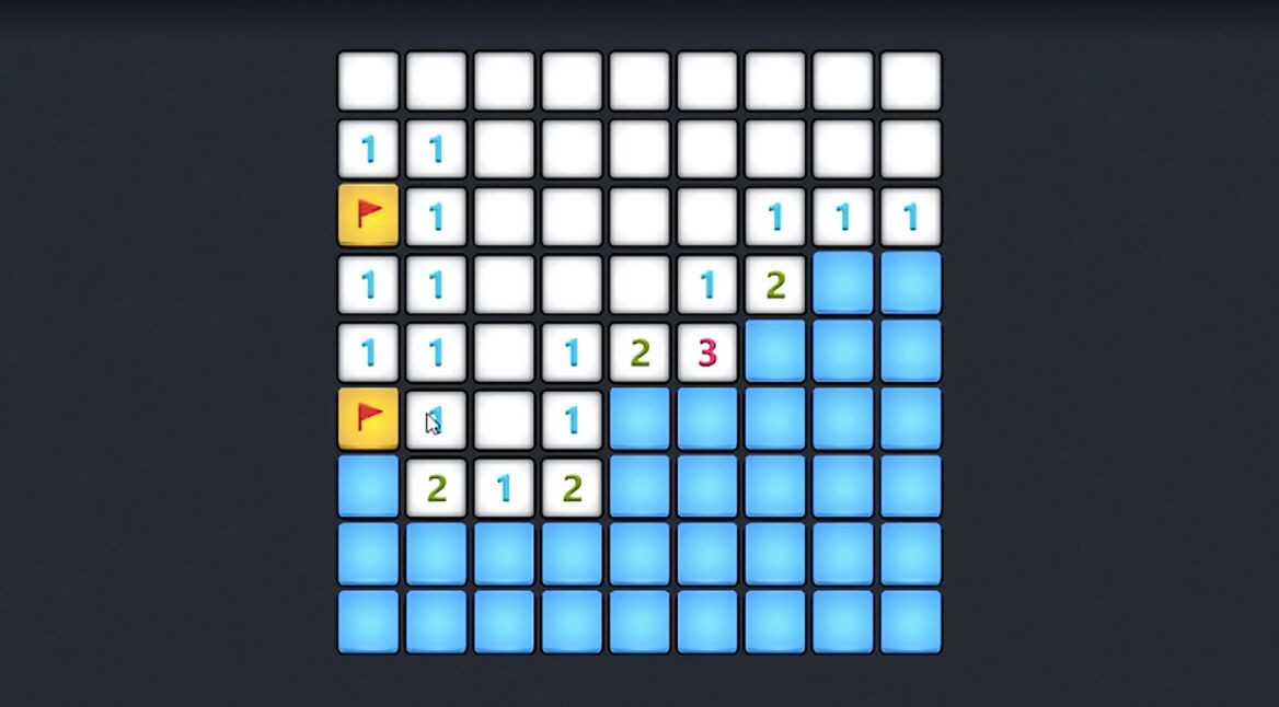 Ein halb aufgedecktes Spielfeld von Minesweeper