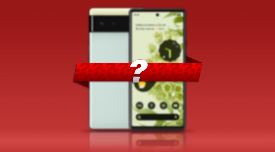 Verschwommenes Pixel-Handy mit Fragezeichen vor rotem Hintergrund