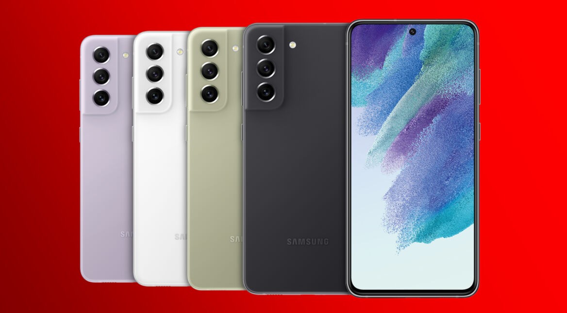 Samsung Galaxy FE 5G in lavendel, olive, weiß und schwarz